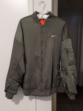 Nike Olive Green Bomber Jacket with Reversible Orange Lining